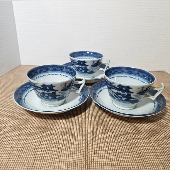 Vintage Vista Alegre Mottahedeh Blue 1824 Canton Cup And Saucer set Of 3 - Picture 4 of 13